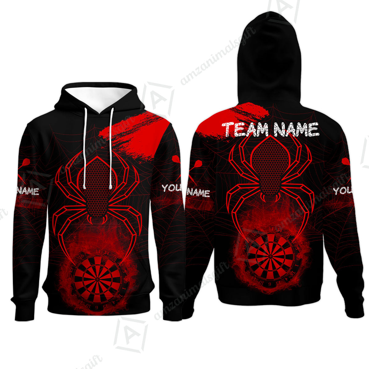 Customized Darts Hoodie, Darts Spider Men's Grunge Darts Smoke Dartboard Hoodie for Darts Players