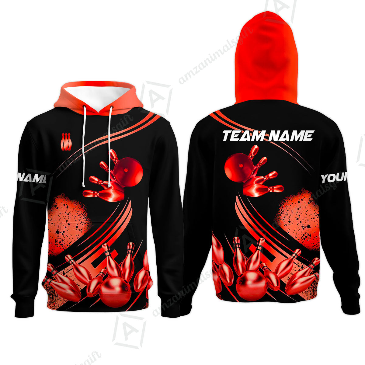 Custom Bowling Team Jerseys Polo Shirts, Bowling Uniforms Ball And Pins Ultimate Golden Multicolor Options Personalized Name And Team Name