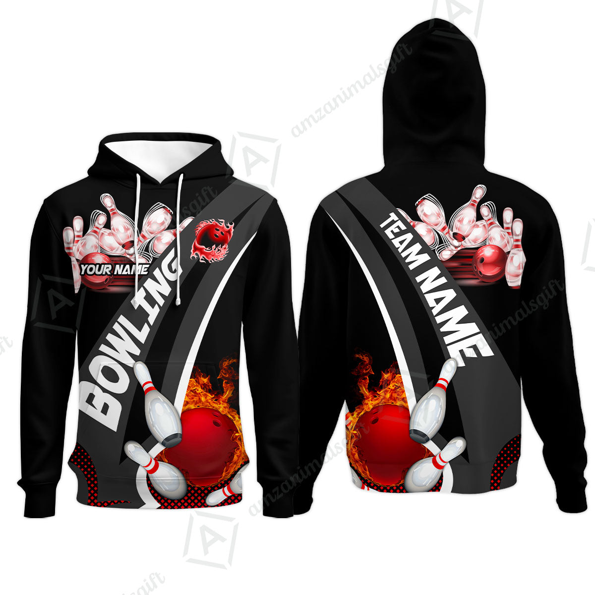 Customized Bowling Polo, Bowling And Pins Plame Premium Multicolor Option Personalized Name And Team Zipper Polo Jerseys Shirts