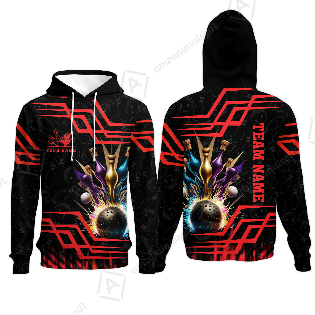 Customized Bowling Unisex Polo, Bowling And Pins Royal Multicolor Option Customized Name And Team Name For Bowling Team