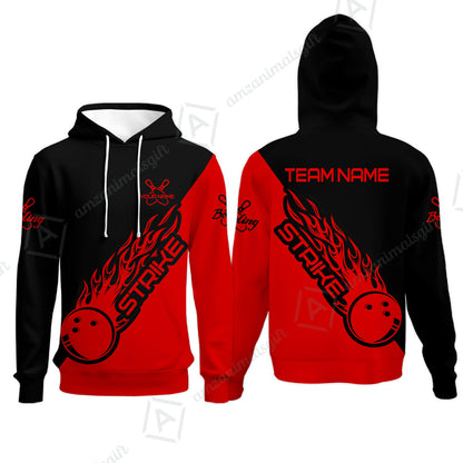 Bowling Customized Jersey Black Red Shirt Strike Ball Bowling Tenpin Quarter Zip Shirt For Bowlers, Bowling Team
