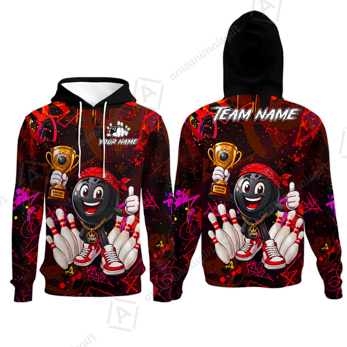 Custom Bowling Jersey Polo Shirt, Graffiti Champion, Custom Bowling Jersey Team Shirt For Players With Name & Team Name