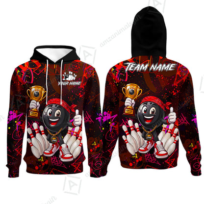 Custom Bowling Jersey Polo Shirt, Graffiti Champion, Custom Bowling Jersey Team Shirt For Players With Name & Team Name
