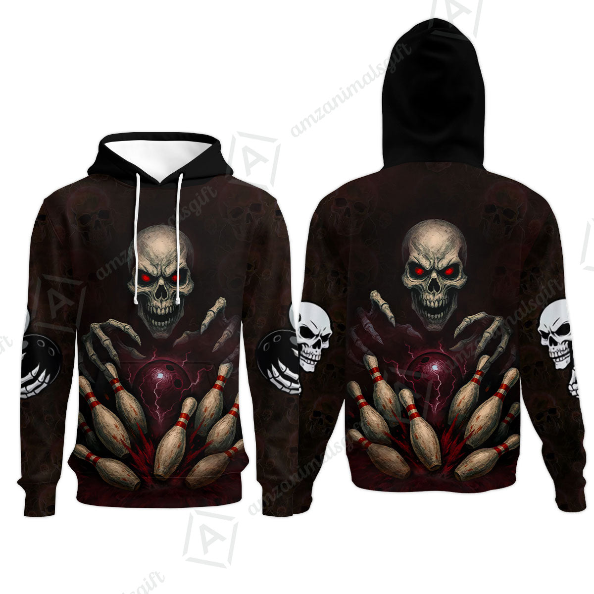 Custom Colorful Skull Bowling Team Jerseys Polo Shirts, Bowling uniforms, Multicolor Skull Bowling Personalized Name And Team Name