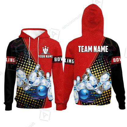 Custom Bowling Hoodie - Black And Blue Bowling Ball Pattern Personalized Name Hoodie