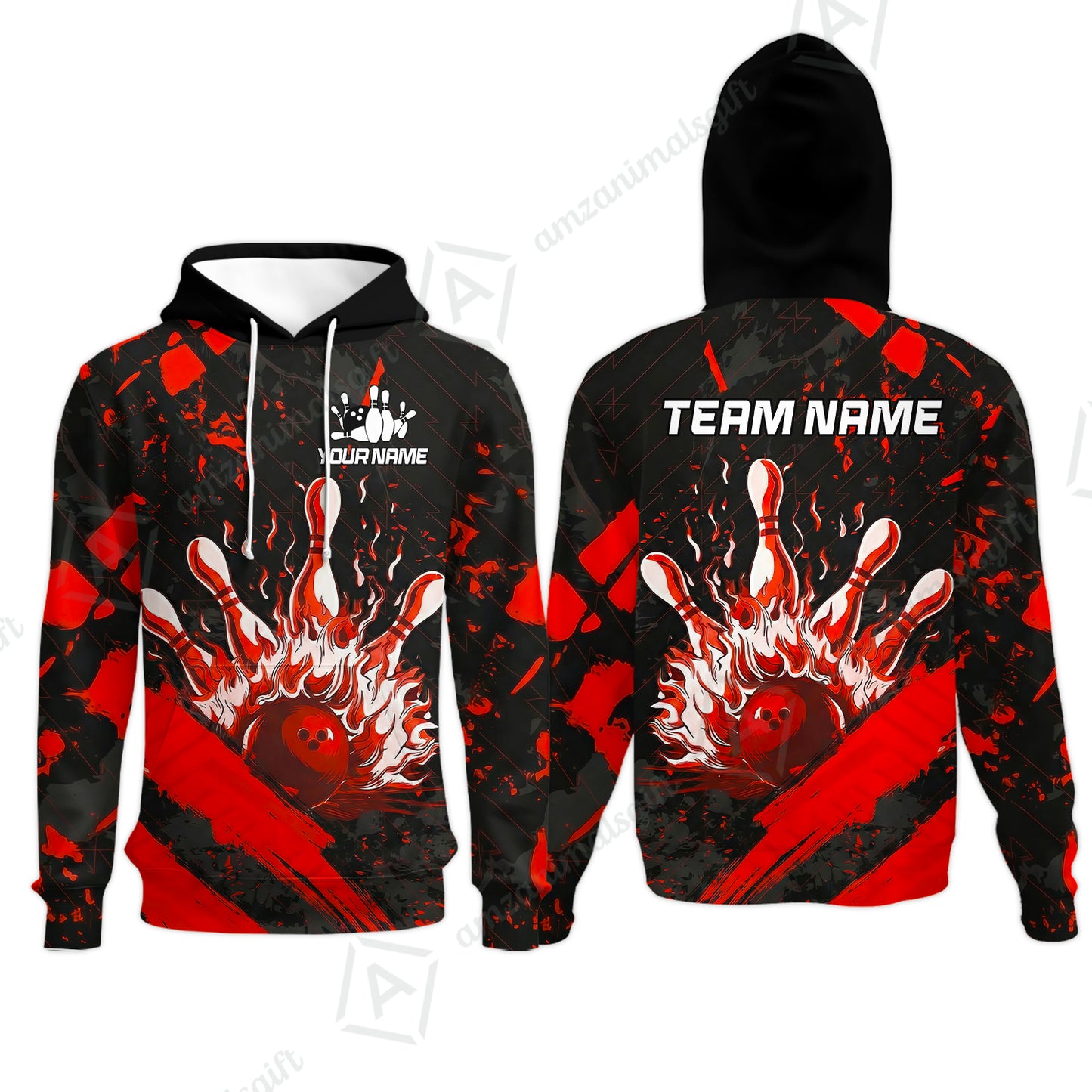 Customized Bowling Unisex Polo Shirt, Bowling And Pins Grunge Flame, Bowling Uniform - Personalized Name And Team Name