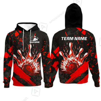 Customized Bowling Unisex Polo Shirt, Bowling And Pins Grunge Flame, Bowling Uniform - Personalized Name And Team Name