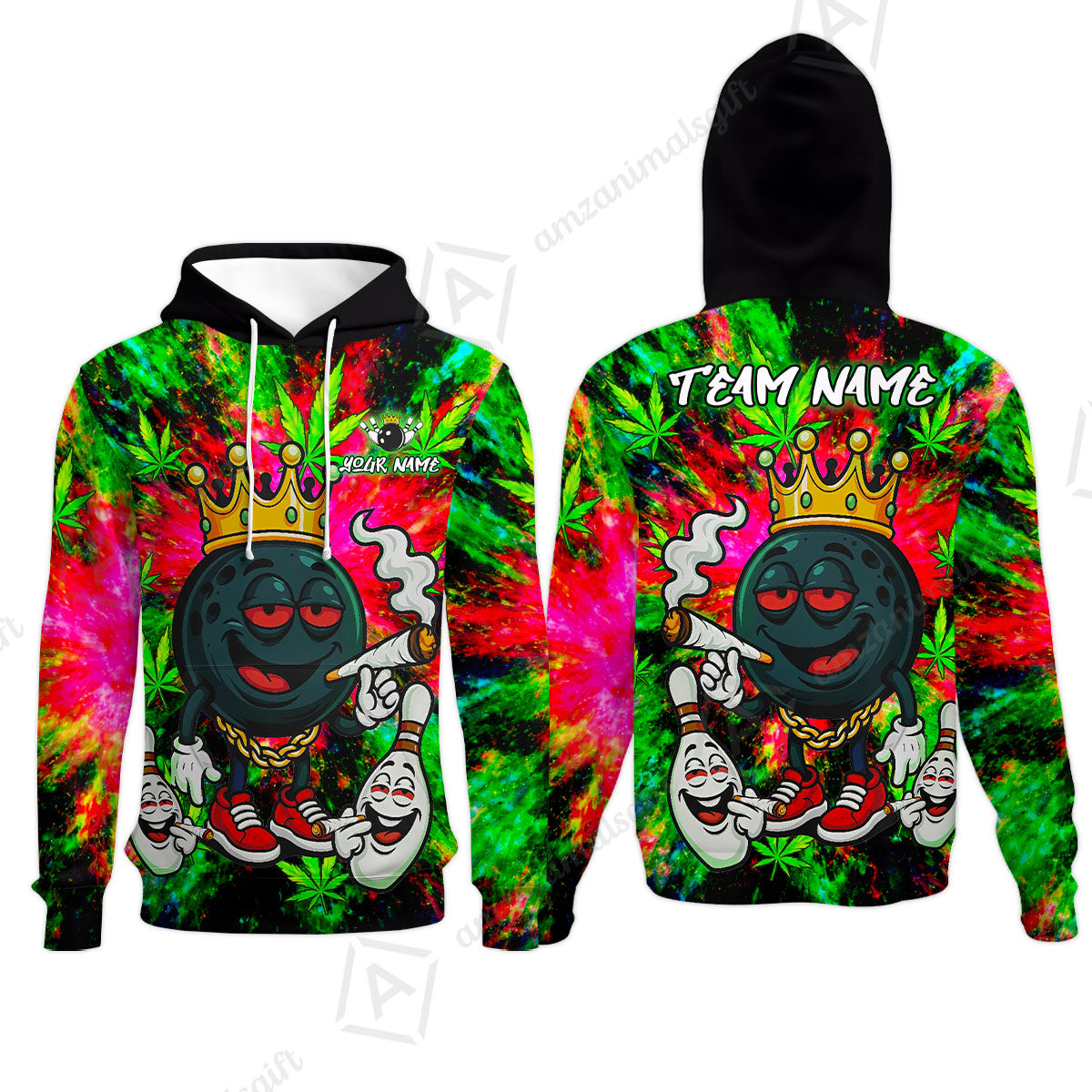 Custom Bowling Team Flat Neck Zip Jersey Shirt, King Smoke Tie-Dye Personalized Team Shirt, Custom Name and Team Name for Bowlers