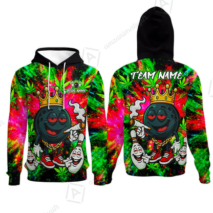 Custom Bowling Team Flat Neck Zip Jersey Shirt, King Smoke Tie-Dye Personalized Team Shirt, Custom Name and Team Name for Bowlers