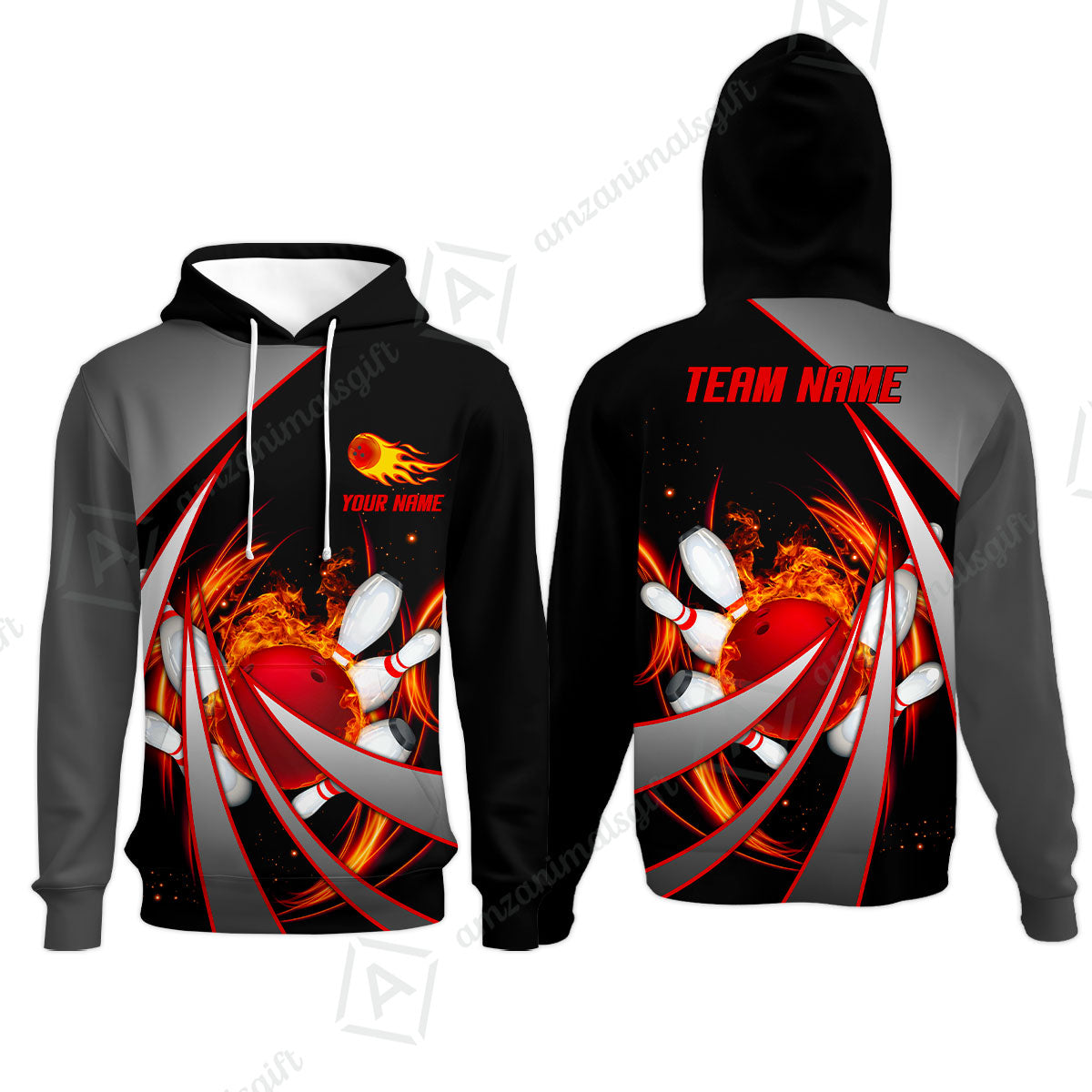 Customized Bowling Unisex Polo, Flame Bowling And Pins Tornado Pattern Multicolor Option Customized Name Zipper Polo Jerseys Shirts