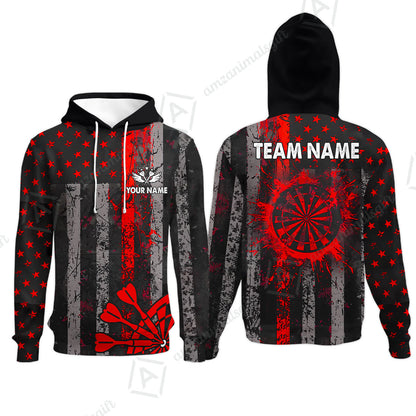 Customized Darts Hoodie, Turquoise Grunge US Flag Patriotic Darts Hoodie Jersey for Darts Players