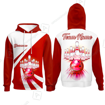 Bowling Customized Jersey White Red Shirt Rolling Bowling Tenpin Quarter Zip Shirt, Outfit For Bowlers, Bowling Team