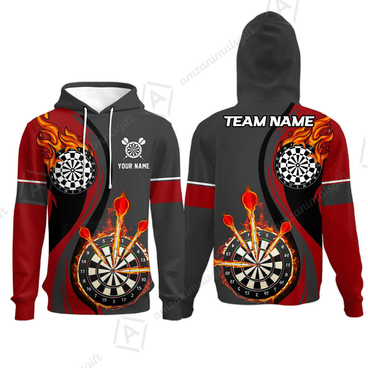 Custom Tailored Fire Flames Darts Team Jersey Polo Quarter-Zip Shirts, Customized Name Team Name Darts Team Jerseys Uniform