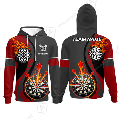 Custom Tailored Fire Flames Darts Team Jersey Polo Quarter-Zip Shirts, Customized Name Team Name Darts Team Jerseys Uniform