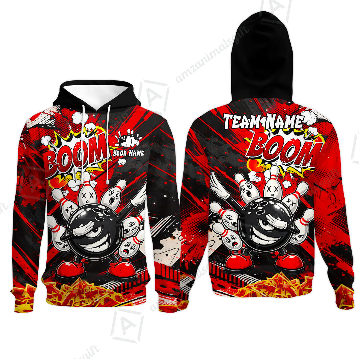 Customized Bowling Unisex Polo Shirt, Boom Bowling Angry Ball Screaming Pins, Personalized Name And Team Name For Bowlers