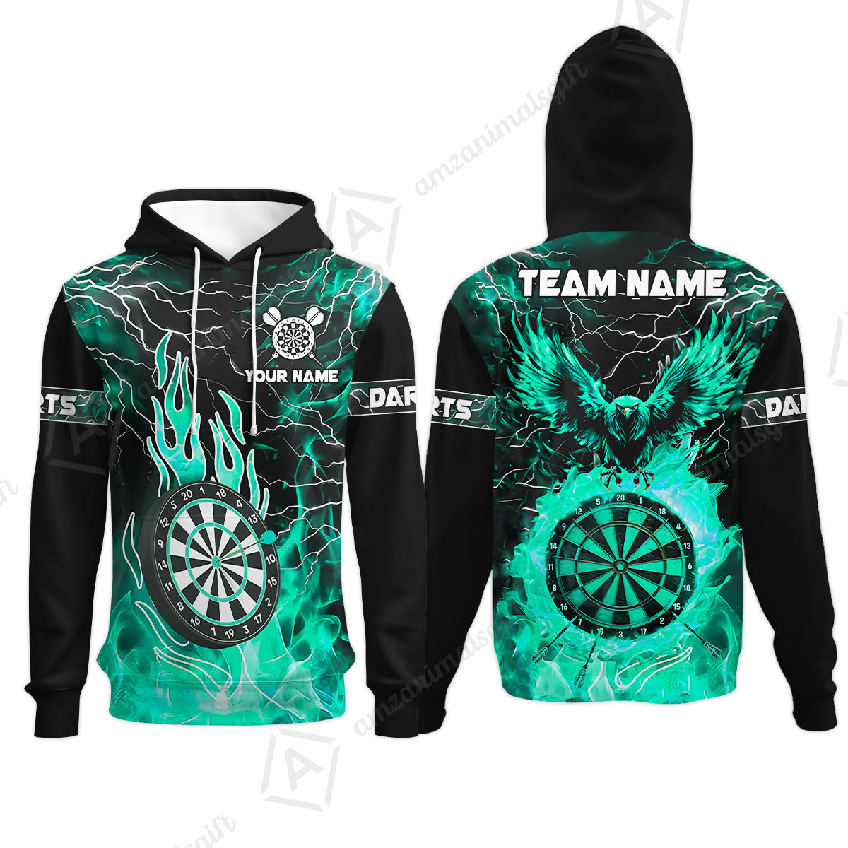 Custom Darts Team Jersey, Dartboard Fire Flame Custom Eagle Darts Jersey Polo Quarter-Zip Shirts, Custom Name And Team Name Darts Uniforms Jersey