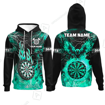 Custom Darts Team Jersey, Dartboard Fire Flame Custom Eagle Darts Jersey Polo Quarter-Zip Shirts, Custom Name And Team Name Darts Uniforms Jersey