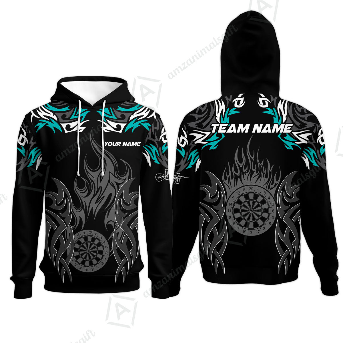 Customized Darts Hoodie, Dartboard Fire Flame Darts Hoodie Multicolor Team Style, Jersey for Darts Players