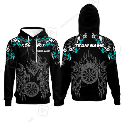 Customized Darts Hoodie, Dartboard Fire Flame Darts Hoodie Multicolor Team Style, Jersey for Darts Players