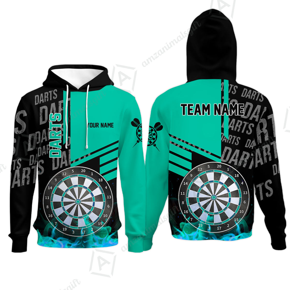 Custom Turquoise Fire Darts Unisex Polo, Custom Darts League Team Jersey Polo , Custom Darts Team Jerseys Uniform