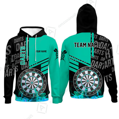 Custom Turquoise Fire Darts Unisex Polo, Custom Darts League Team Jersey Polo , Custom Darts Team Jerseys Uniform