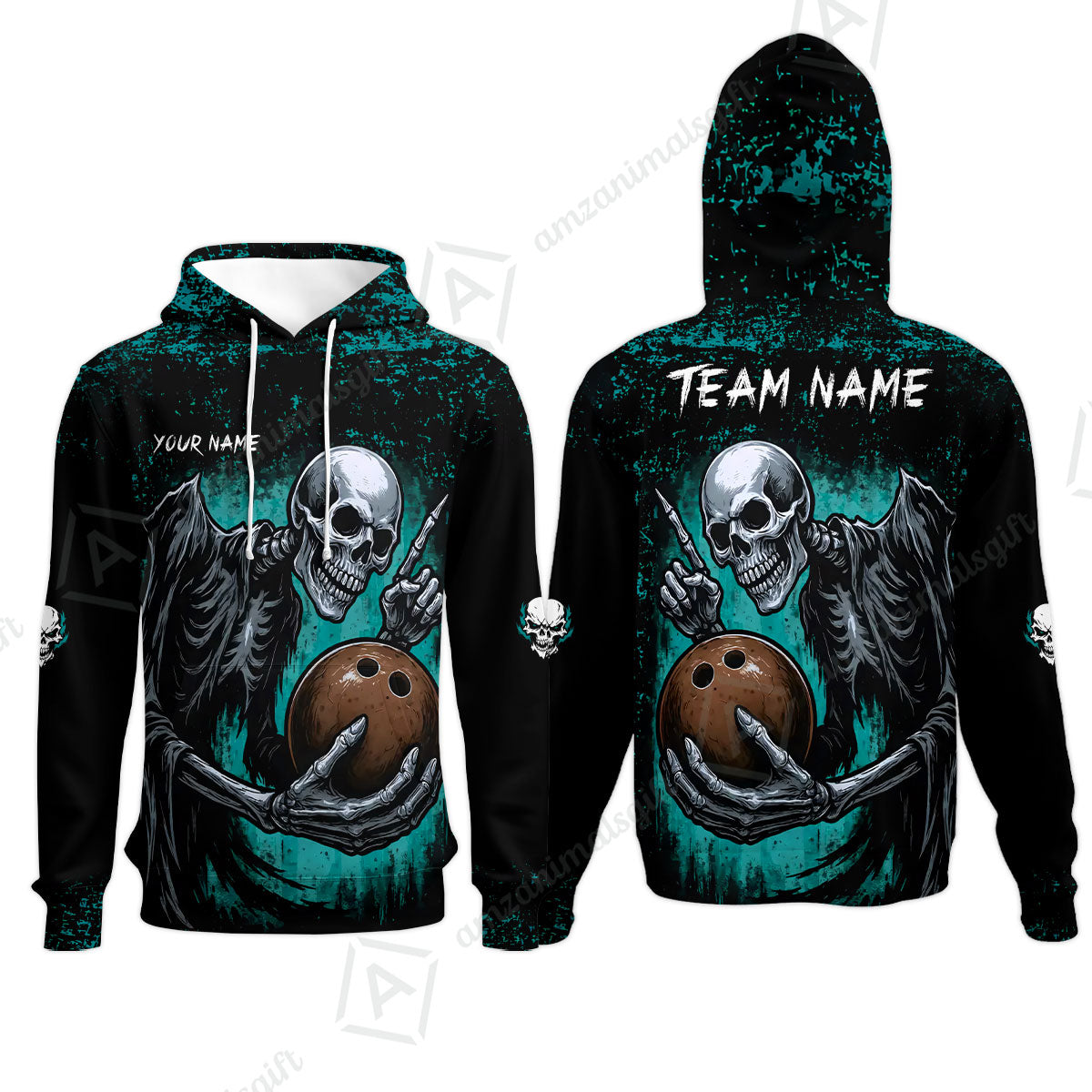 Custom Colorful Skeleton Bowling Team Jerseys Polo Shirts, Bowling uniforms, Bowling Shirts Personalized Name And Team Name