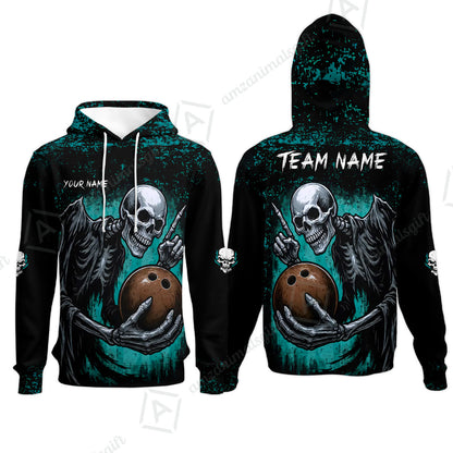 Custom Colorful Skeleton Bowling Team Jerseys Polo Shirts, Bowling uniforms, Bowling Shirts Personalized Name And Team Name