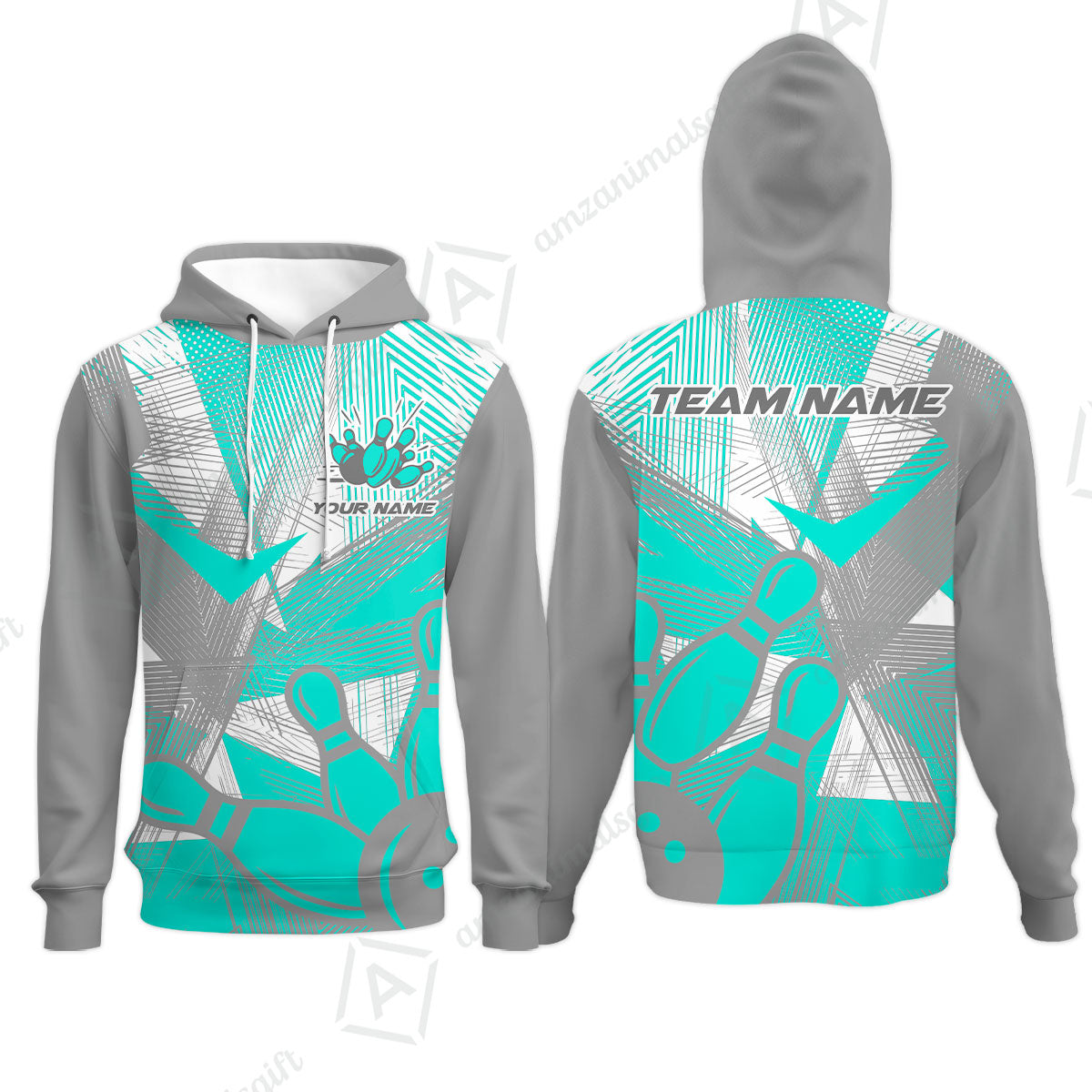 Customized Bowling Hoodie, Bowling Ball And Pins Esports Pattern Hoodie Uniform For Bowlers