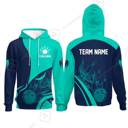 Customized Bowling Hoodie, Flame Bowling Multicolor Custom Team Uniform Hoodie, Jersey for Bowlers