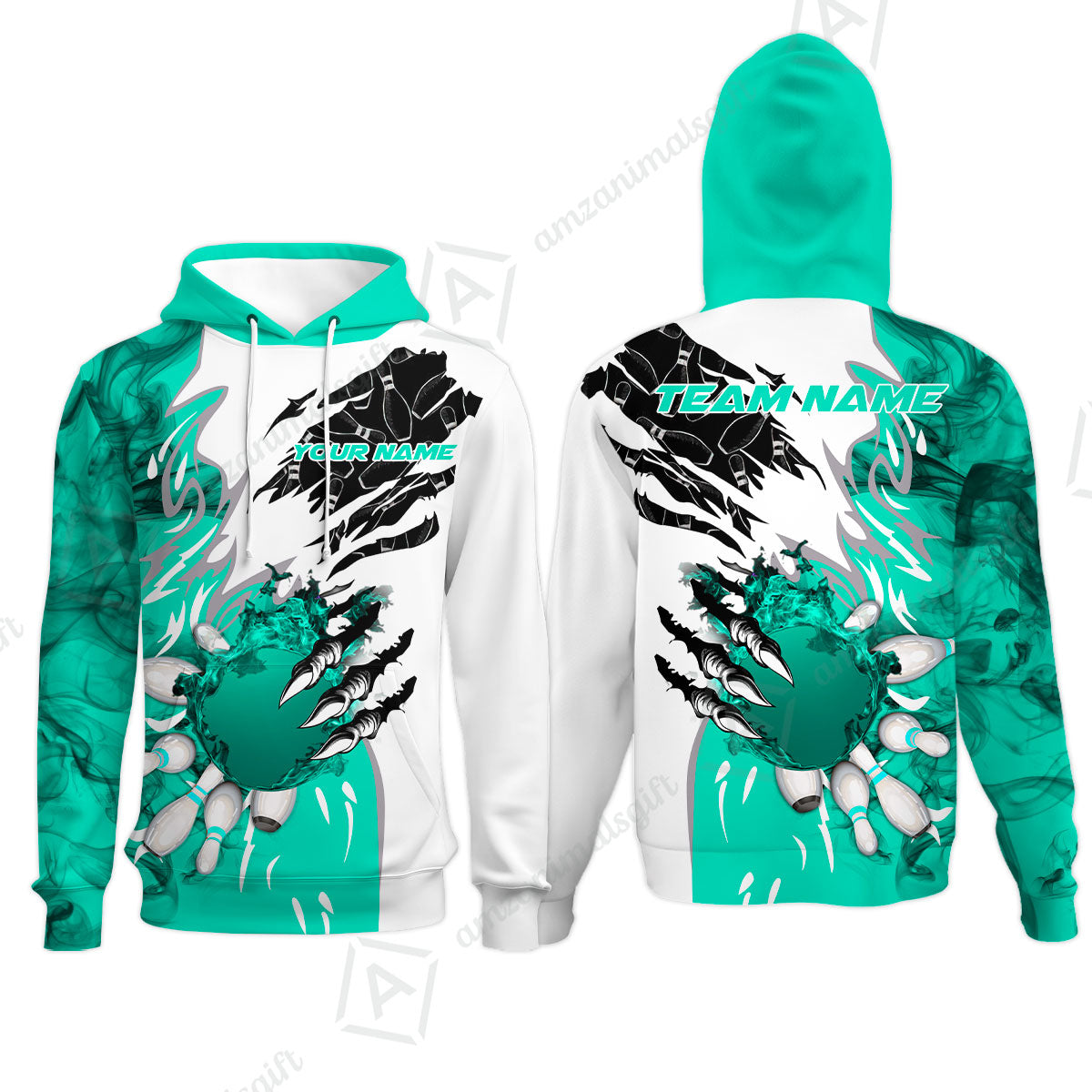 Customized Bowling Hoodie, Bowling And Pins Plame Monster Hand Premium Multicolor Option Personalized Name And Team Zipper Polo Jerseys Shirts