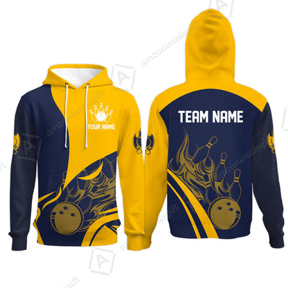 Customized Bowling Hoodie, Flame Bowling Multicolor Custom Team Uniform Hoodie, Jersey for Bowlers