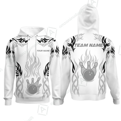 Personalized Bowling Team Hoodie, Tribal And Bowling Flame Multi Option Customized Polo Shirt - White