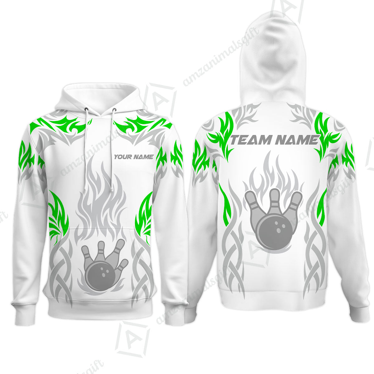 Personalized Bowling Team Hoodie, Tribal And Bowling Flame Multi Option Customized Polo Shirt - White