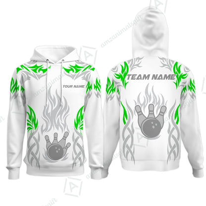 Personalized Bowling Team Hoodie, Tribal And Bowling Flame Multi Option Customized Polo Shirt - White