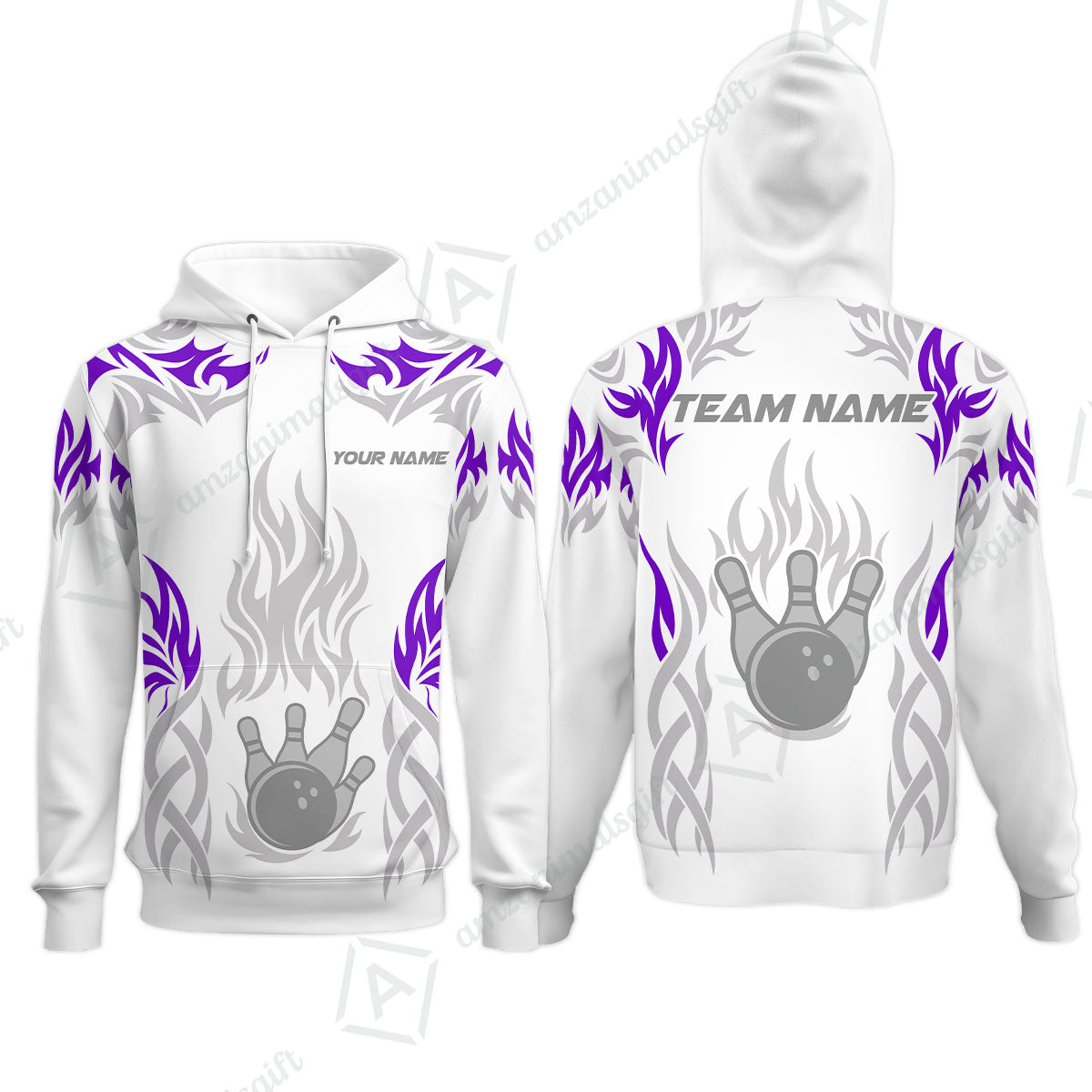 Personalized Bowling Team Hoodie, Tribal And Bowling Flame Multi Option Customized Polo Shirt - White