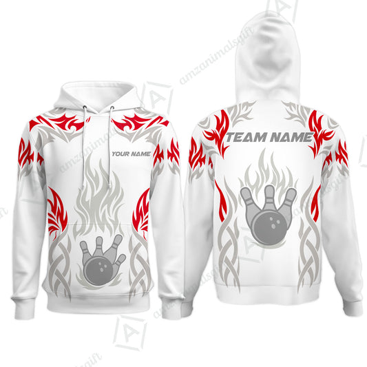 Personalized Bowling Team Hoodie, Tribal And Bowling Flame Multi Option Customized Polo Shirt - White
