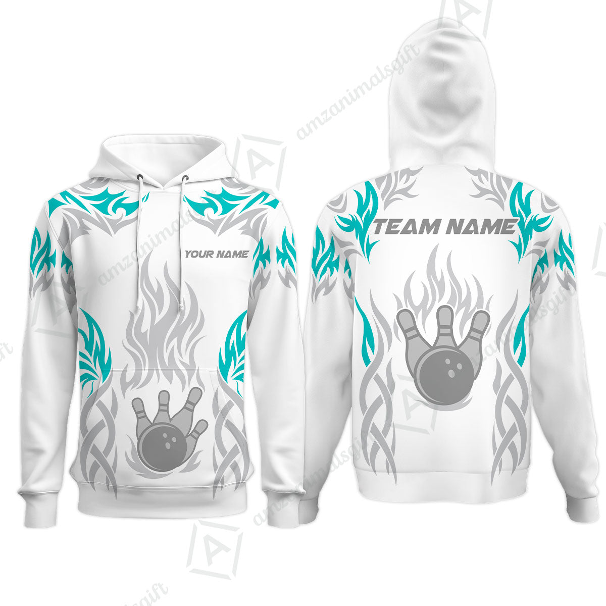 Personalized Bowling Team Hoodie, Tribal And Bowling Flame Multi Option Customized Polo Shirt - White