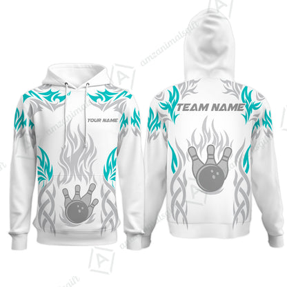 Personalized Bowling Team Hoodie, Tribal And Bowling Flame Multi Option Customized Polo Shirt - White