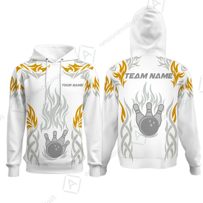 Personalized Bowling Team Hoodie, Tribal And Bowling Flame Multi Option Customized Polo Shirt - White