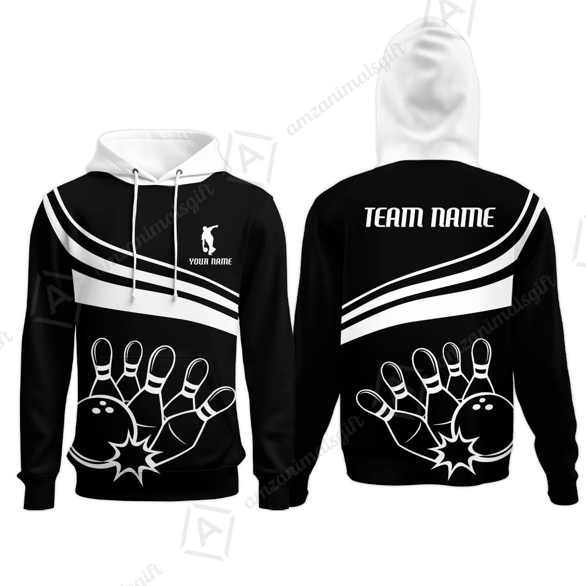Bowling Customized Jersey Black Shirt White Curve Bowling Tenpin Quarter Zip Shirt, Outfit For Bowlers, Bowling Team