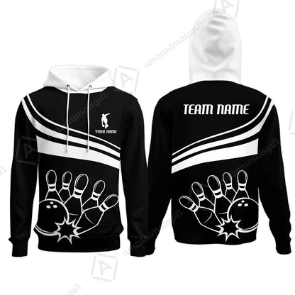 Bowling Customized Jersey Black Shirt White Curve Bowling Tenpin Quarter Zip Shirt, Outfit For Bowlers, Bowling Team