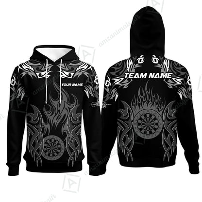 Customized Darts Hoodie, Dartboard Fire Flame Darts Hoodie Multicolor Team Style, Jersey for Darts Players