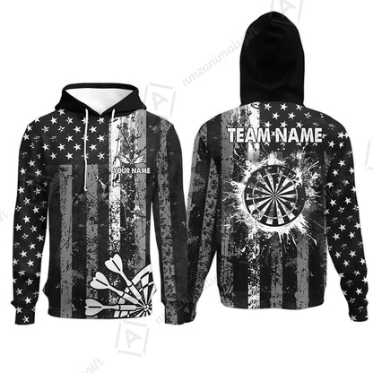 Customized Darts Hoodie, Turquoise Grunge US Flag Patriotic Darts Hoodie Jersey for Darts Players