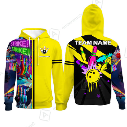 Custom Bowling Team Jersey Neon Bowling Strike Polo Shirts, Bowling Team Uniforms, Personalized Name And Team Name