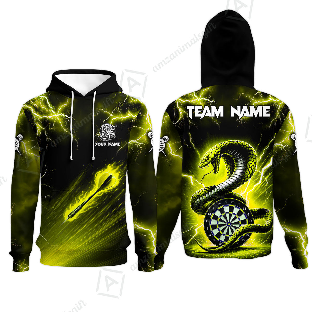 Customized Darts Hoodie, Darts Thunder Lightning Cobra Snake Multicolor Hoodie For Darts Player