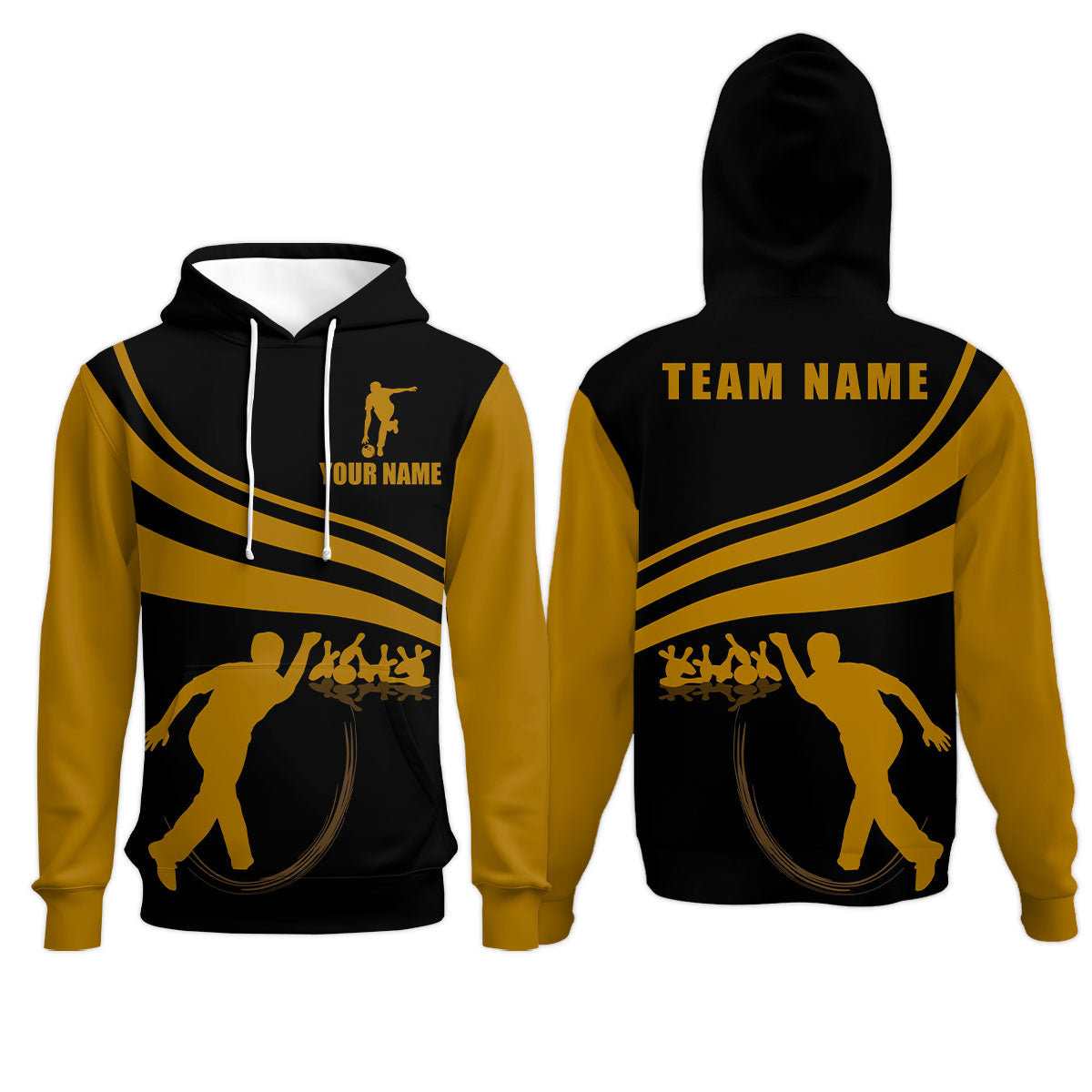 Bowling Custom Name Hoodie - Black and Gold Men Bowlers Personalized Hoodie
