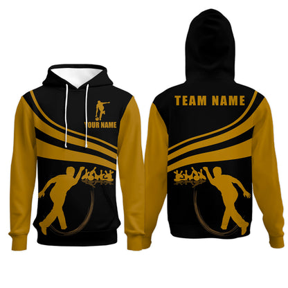 Bowling Custom Name Hoodie - Black and Gold Men Bowlers Personalized Hoodie