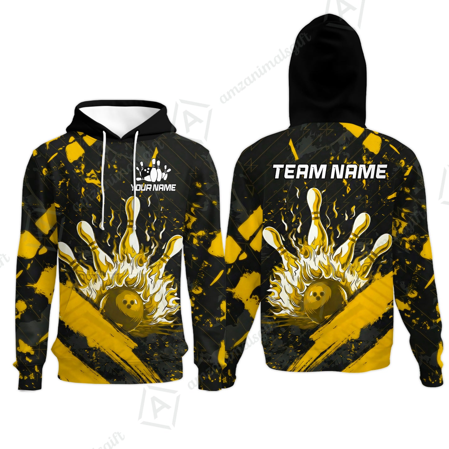 Customized Bowling Unisex Polo Shirt, Bowling And Pins Grunge Flame, Bowling Uniform - Personalized Name And Team Name