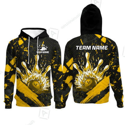 Customized Bowling Unisex Polo Shirt, Bowling And Pins Grunge Flame, Bowling Uniform - Personalized Name And Team Name