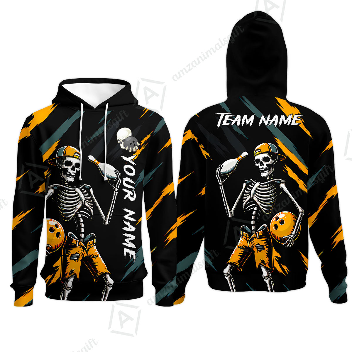 Customized Bowling Shirt, Bad Boy Skeleton Bowler, Personalized Polo Shirt For Players With Name & Team Name
